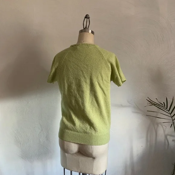 VTG sage top green elevated basic minimal mint layering tee nubby bouclé blouse - Picture 4 of 5